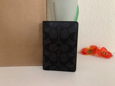 NWT Coach CW367 Id Wallet In Signature Canvas & Leather Charcoal Black - Image 1 of 4