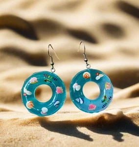 Blue Pool Floatie wire Earrings - Picture 1 of 3
