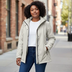 Andrew Marc Ivory Rain Jacket Womens 18 Waterproof Hooded Zip Softshell - Picture 1 of 7