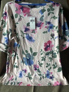 Lauren Ralph Lauren Damen 2X Rosa Blumen Aquarell U-Boot-Ausschnitt Top - Bild 1 von 9