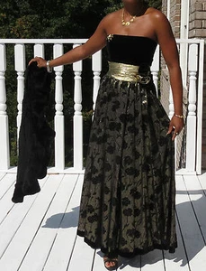 Mint Couture Vtg Escada Gold & black velvet pleated ball gown Dress 38/8 S-6 - Picture 1 of 12