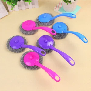 12PCS Metal Scouring Pads with Long Handle Utensil Scrubber Scourer Pot Brush - Picture 1 of 11