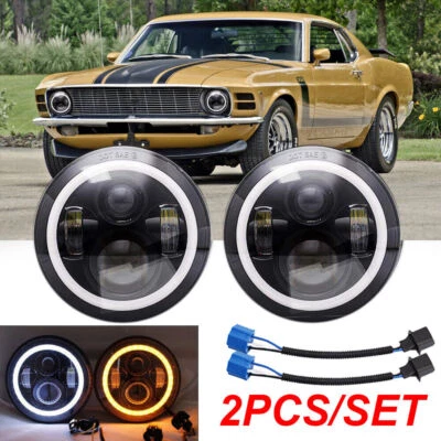 Par de faros LED de 7 pulgadas Halo HI-LO para Ford Mustang 1965-1973 Bronco 1966-77 Foto 1 de 4