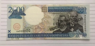 Dominican Republic 2000 Pesos Oro 2000 P-164 Specimen UNC Commemorative! - Image 1 of 3