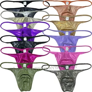 Men Shiny Bikini Thong Underwear Low-rise G-string Bulge Pouch T-back Jockstrap