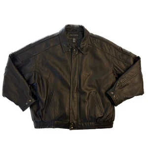 Croft Barrow Mens XXL Bomber Jacket Genuine Black Leather Collared Zip Pockets - Picture 1 of 17