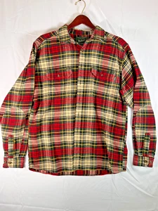 Woolrich Vintage Made In USA Wool Plaid Elbow Patch Flannel Shirt Mens XL Long - Picture 1 of 19