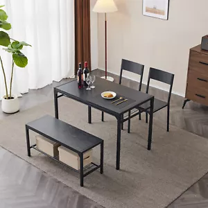 Dining Table Set for 4, Kitchen Table with 2 Chairs and 1 Bench w/ Storage Racks - Picture 1 of 32