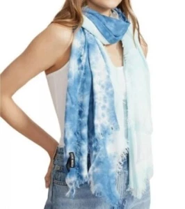 Bufanda Steve Madden Larga Ancha Dos Tonos Teñida Azul 77"" por 42"" Flecos Nueva con Etiquetas JM82 - Imagen 1 de 3