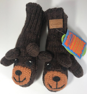 New Pair of Kyber Kids Childrens Bear Shaped Winter Mittens Wool Blend Brown
