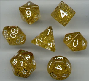 RPG Dice Set of 7 - Glitter Yellow D4 D6 D8 D10 D12 D20 D00-90 - Picture 1 of 1