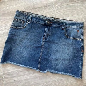 Vintage Y2K Low Rise Denim Mini Skirt with Studded Details Boho Western Festival - Picture 1 of 6