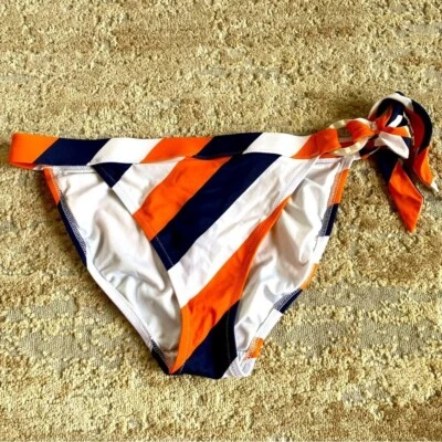Parte inferior de bikini Victoria's Secret Y2K a rayas azul blanco naranja lado de lazo: grande Foto 1 de 4