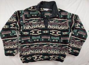 Columbia Pullover Men Large Purple Aztec Deep Pile Fleece Jacket L 90s USA Made