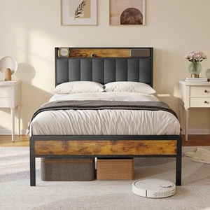 Letto Imbottito Matrimoniale 120x200cm Doghe Legno Metallo Grigio Scuro - Foto 1 di 24