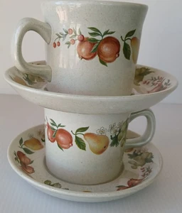 x2 Wedgwood QUINCE  Tea Cup & Saucer Set Speckle Cream & Fruit Print - Picture 1 of 6