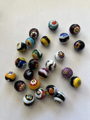 Millefiori Glass Beads Lot of 24 Multicolor Flowers 9mm - Image 1 of 3