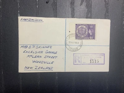 Rodesia del Sur 1953 registrada FDC cubierta a Nueva Zelanda Cecil Rhodes #1 Foto 1 de 2