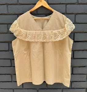 VTG 70s 80s Handmade Cottage Boho Lace Trim Blouse Tunic Top Plus Size 3XL Cream - Bild 1 von 12