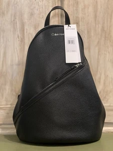 NWT Calvin Klein Millie Black Leather Convertible Sling Bag - Picture 1 of 11