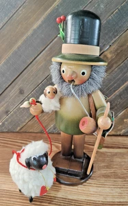 Vtg German Steinbach Wood *Rauchermann* Incense Smoker Shepherd w/ Sheep - Picture 1 of 12