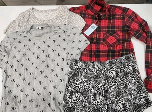 Ladies T-Shirt Set Of 3 Size L Plaid Leopard Top Tee Shorts Calvin Klein Lot  - Picture 1 of 15
