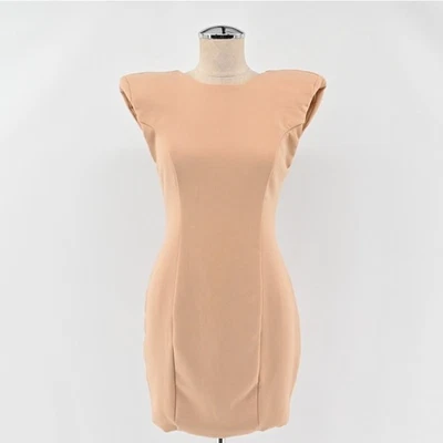 AQUA BY AQUA Dress Womens Size 8 Parnassus Woven Mini Nude Padded Shoulders - Image 1 of 4