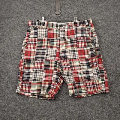 Pantalones Cortos J Crew Para Hombres 34 Rojo Chino Frente Plano Madras Patchwork Cuadros Cremallera Mosca Preppy Foto 1 de 4