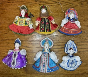 6 Muñecas Cara Porcelana URSS De Colección Arte Popular Adornos Navidad Ruso - Imagen 1 de 11