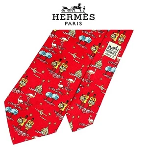 Herme Red Tie - Multicolor Caribbean Drummers Cranes Natives Silk French Tie - Picture 1 of 12