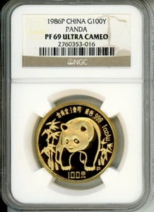 1986-P 100Y PROOF GOLD 1 Oz. Chinese PANDA NGC PR69 PF69 CHINA G100Y 100 Yuan - Picture 1 of 2