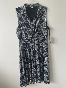 NEW Tommy Hilfiger Dress Womens 16 Navy Blue Paisley Sleeveless Knee Length NWT - Picture 1 of 8