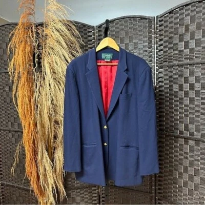 Lauren Ralph Lauren Blazer Clásico Azul Marino Con Botones Dorados Forro Rojo Carrera Foto 1 de 4