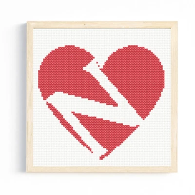 N Monogram in Heart Cross Stitch Pattern/Chart, Initial Letter Personalised - Image 1 of 2
