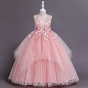 Tulle Puffy Dress Party Beaded Ruffle Sequin Flower Formal Girl Princess Dresses - Picture 1 of 18