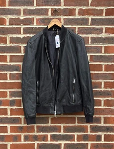 All Saints Mens NIKO Leather Bomber Jacket XL EXTRA LARGE Black 2 Biker A486 - Picture 1 of 6