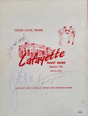 Joe Frazier & Larry Holmes signed Mark Holmes vs Brian Porreca program JSA  coa - Image 1 of 3
