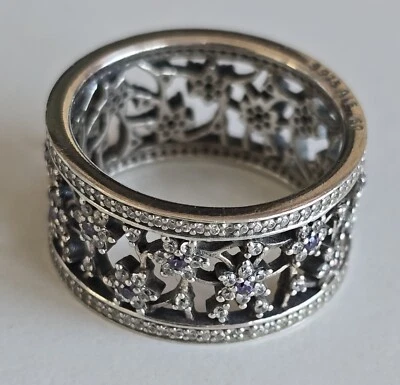 Pandora, Ring mit Blütenmuster & Steinen, Größe: 60, 925Silber, Neuwertig UVP60€ - Bild 1 von 4