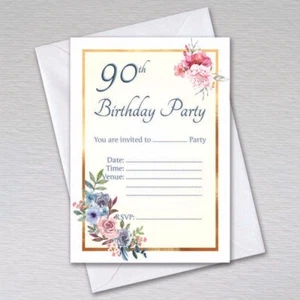 Pack of 90th Birthday Party Invitations Elegance Female Invites & Envelopes - Picture 1 of 1