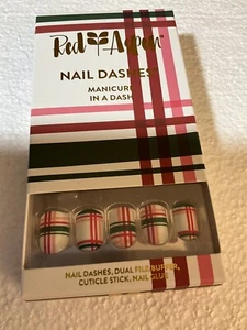 Red Aspen Nail Dashes- Retro Ria NEW Plaid Short Nails Pop on Manicure - Picture 1 of 1