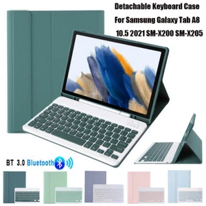 Bluetooth Keyboard Flip Cover Case For Samsung Galaxy Tab A8 10.5 2021 X200 X205 - Picture 1 of 22