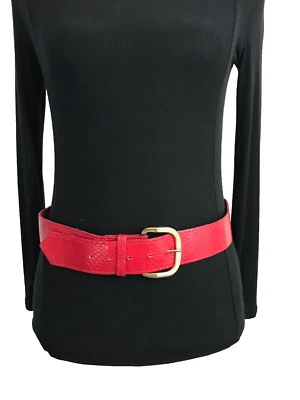 Cinturón Para Mujer Rojo Medio De Colección Mod GoGo Estampado de Cocodrilo Clásico Hebilla Dorada Damas Foto 1 de 4