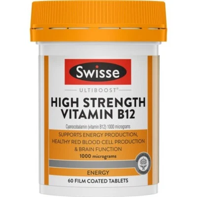 Vitamina B12 Suiza 1000 mcg Mantiene la Producción de Energía Glóbulos Rojos 60 Tabs Foto 1 de 3
