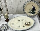 Vintage Hand Painted Art Pottery Texas Bluebonnet Plate Deviled Eggs Candle LOT