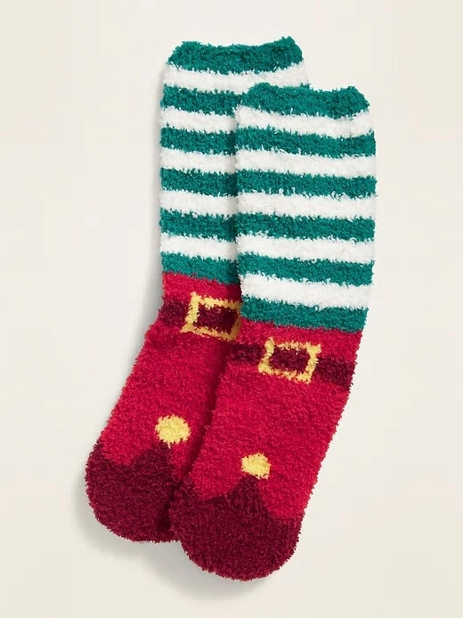 Old Navy Elf 鞋 圣诞舒适袜 毛绒 毛绒 柔软 雪尼尔 女式 全新带标签 — 第 1/1 张图片