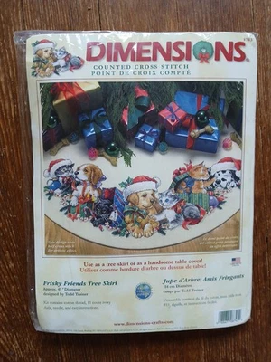 Dimensions Christmas CCS Frisky Friends Tree Skirt Kit 8743 Kittens Puppies - Image 1 of 4