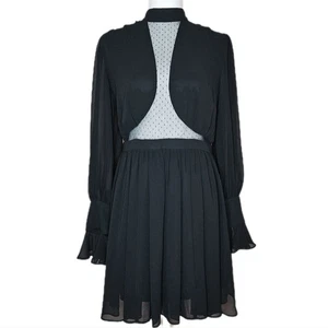 Express Netzausschnitt Minikleid Damen 8 dunkel romantisch skurril Langarm neu mit Etikett - Bild 1 von 9