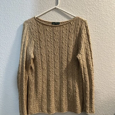 Suéter Ralph Lauren tejido con cable camel para mujer talla grande - 100 % algodón Foto 1 de 4