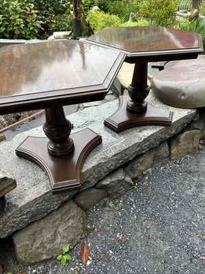 Ethan Allen Georgian Court Solid Cherry Hexagonal Accent End Tables - PAIR - Image 1 of 4