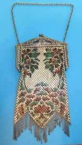 Mandalian MFG  Vintage 1920s Enamel and Metal Floral Mesh Flapper Purse - Picture 1 of 6